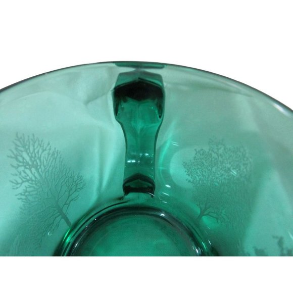 Vintage Emerald Green Glass Mug Etched Trees USA Made EUC - Picture 9 of 16